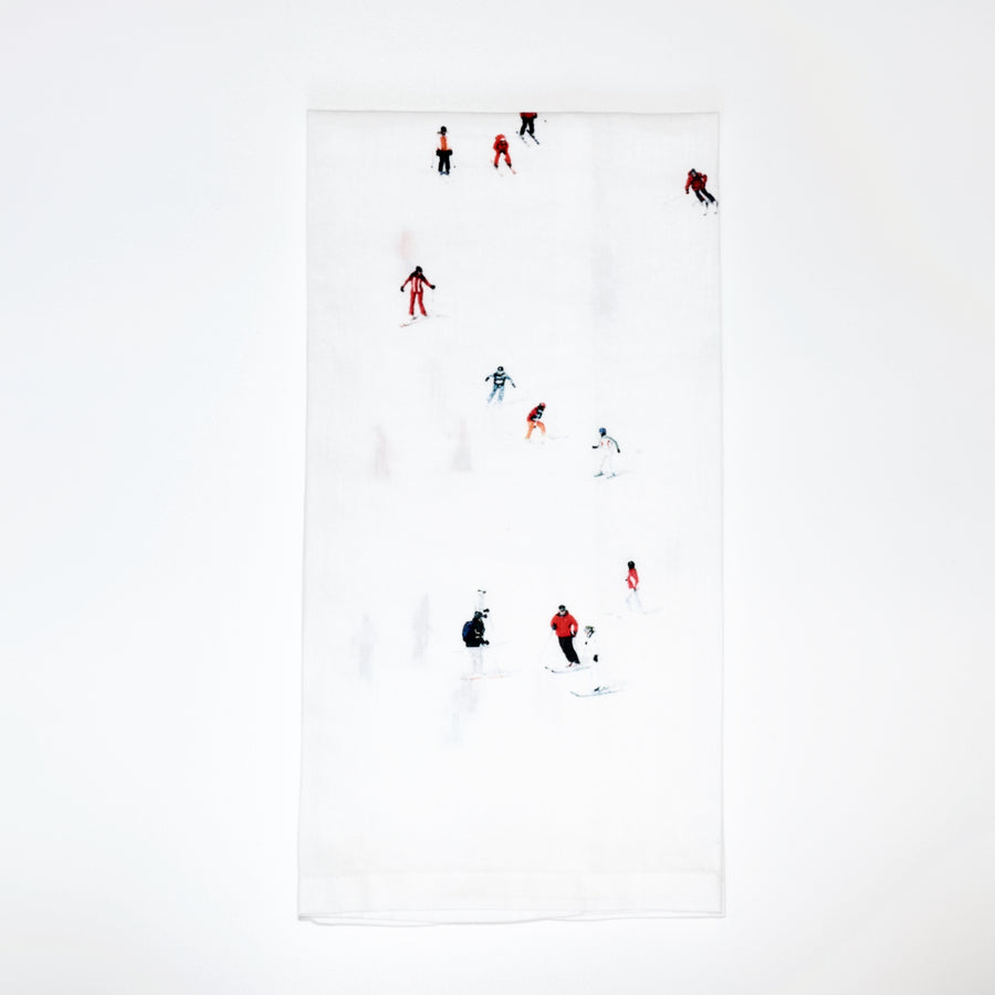 Set of 4 Skiers Printed Linen Napkins