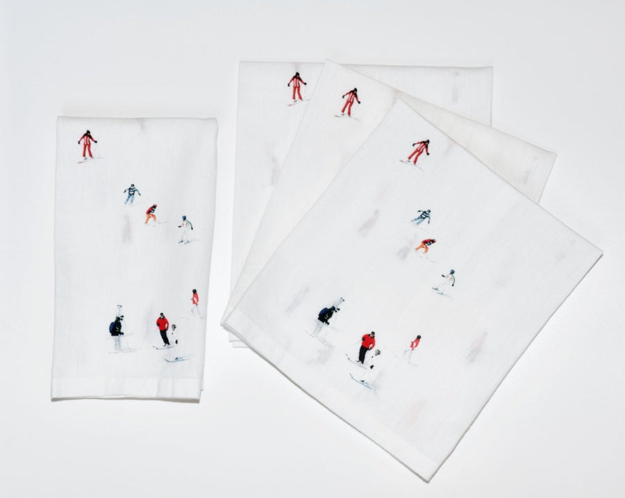 Set of 4 Skiers Printed Linen Napkins