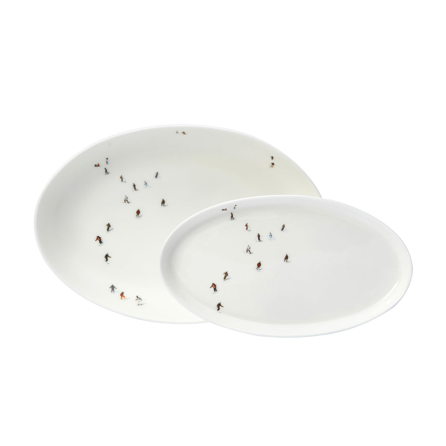 Skier Pickle Dish (L) and Oval Tray (R)